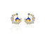 Enchanted Celestial Earrings with Blue Enamel Crescent Moon, Gold-Tone Star Accents, and Amber Domed House Charms