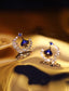 Enchanted Celestial Earrings with Blue Enamel Crescent Moon, Gold-Tone Star Accents, and Amber Domed House Charms