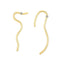 Gold asymmetrical S-curve earrings with a diamond accent on a white textured background.