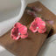 Enamel Pink Viola Earrings