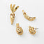 A set of gold vermeil earrings featuring elegant pineapples and carrots with intricate designs.