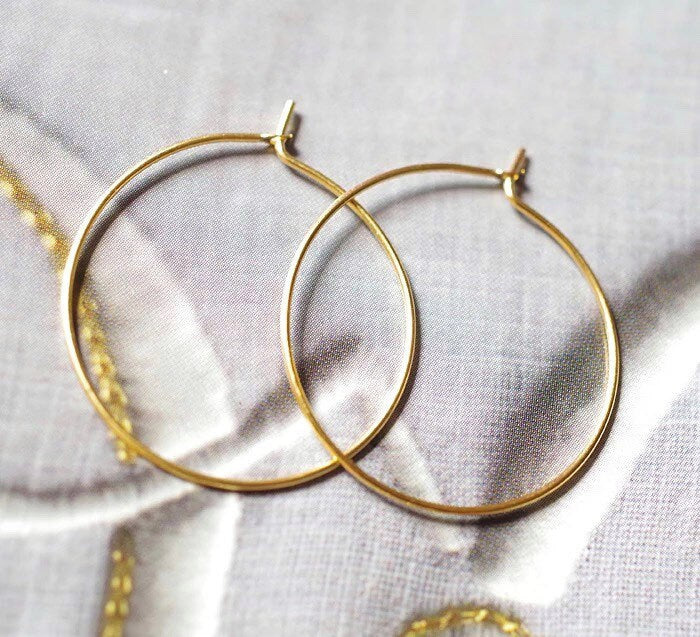 Gold Hoop Earrings, Heavy Gold Plated over Sterling Silver, 18K, 25mm, Minimalism