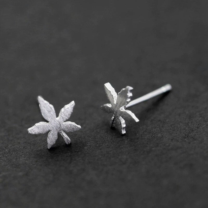 Sterling silver cannabis earrings, Marijuana Studs, Solid Sterling Silver, Maple leaf studs, tiny weeds earrings.
