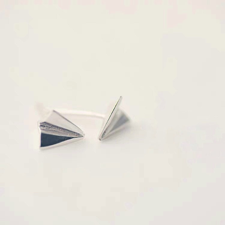 Sterling silver paper plane earrings, Studs, Solid Sterling Silver, Minimalist Jewelry, tiny paper plane earrings.