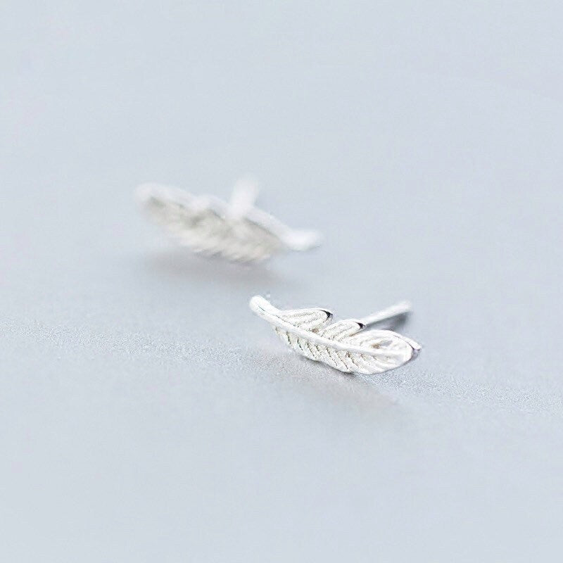 Tiny feathers earrings, Studs, Sterling Silver, Gifts for kids, Cutest.