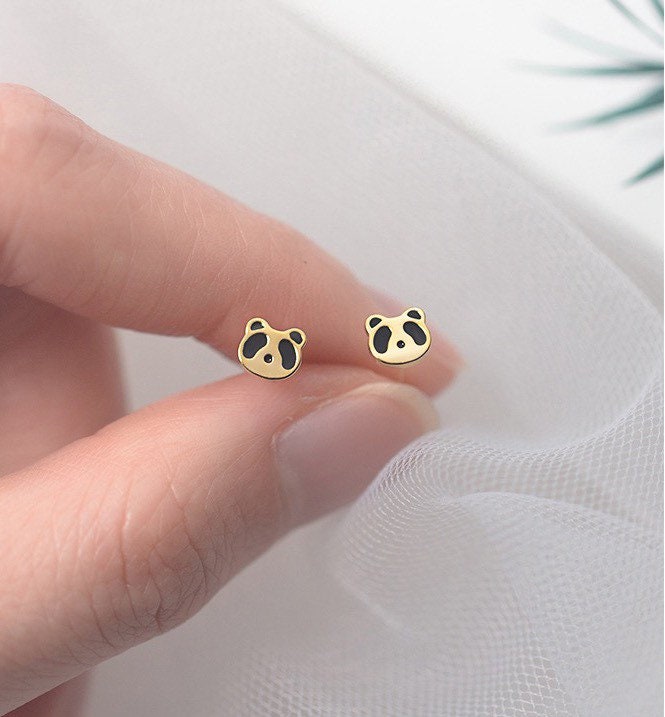 Tiny Panda Earrings, Sterling Silver, S925