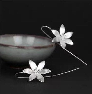 Silver Lotus Earrings, Orchid Earrings, Flower Earrings, Dangle Earrings, Sterling Silver, Gifts for her, Elegant