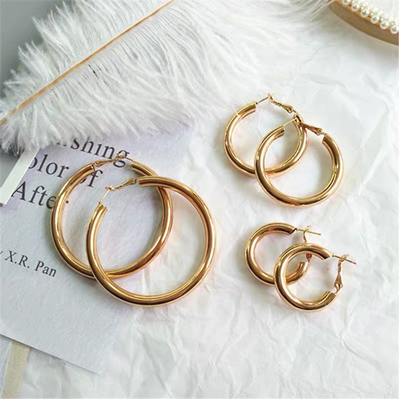 Gold Hoop Earrings, Simple gold hoops, Heavy Gold Plated over Sterling Silver, 18K, 25mm, 30mm, 40mm, 60mm, Minimalism