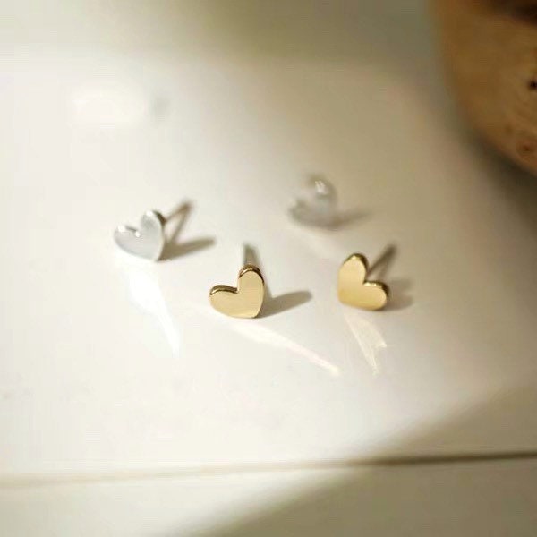 Super Tiny Gold Heart Studs , Simple Heart Stud earrings, Silver, Gold, Rose Gold, Cute, Dainty, Delicate jewelry.