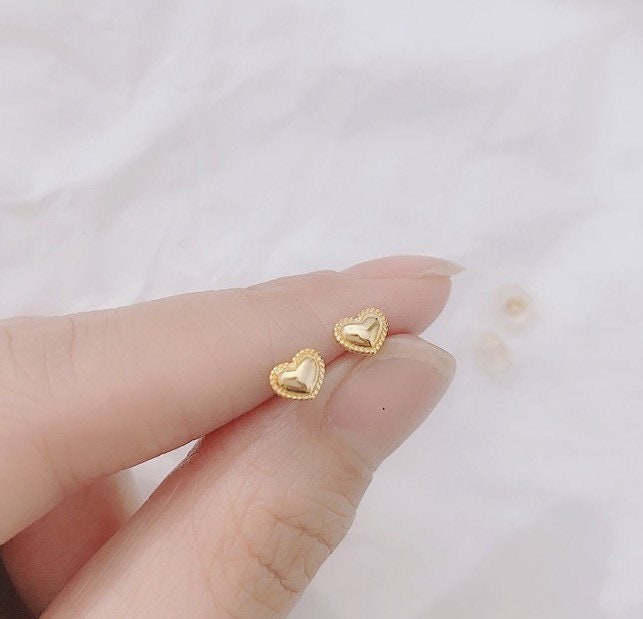 Super Tiny Gold Heart Studs , Simple Heart Stud earrings, Cute, Dainty, Delicate jewelry.