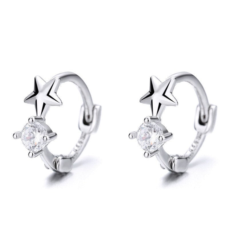 Twinkle Star hoop Earrings, Sterling Silver, Cute, Hoops , Gift for her, Starry Night