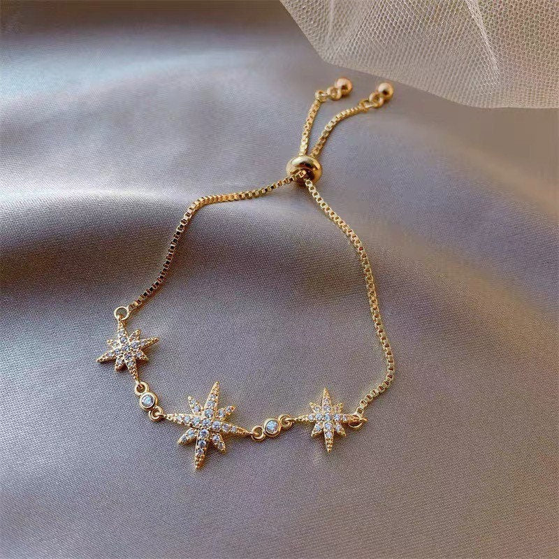Eight-pointed star Bracelet, Sterling Silver, Cute, Adjustable Bracelet, Multiple ways to wear, Starry Night, Best gift for her