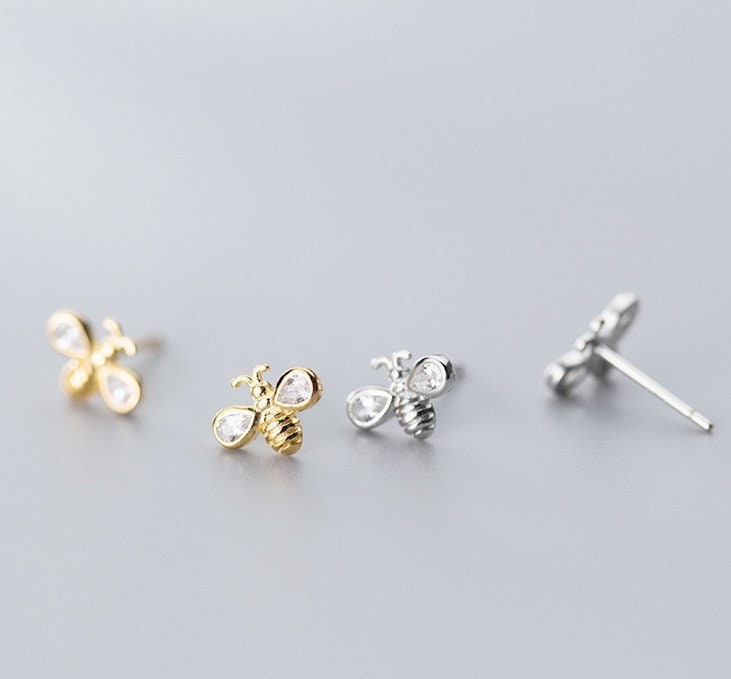 Tiny Bee Earrings, Bumblebee studs, Sterling Silver