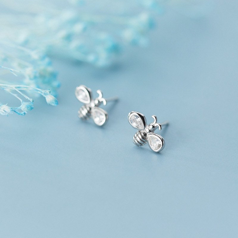Tiny Bee Earrings, Bumblebee studs, Sterling Silver