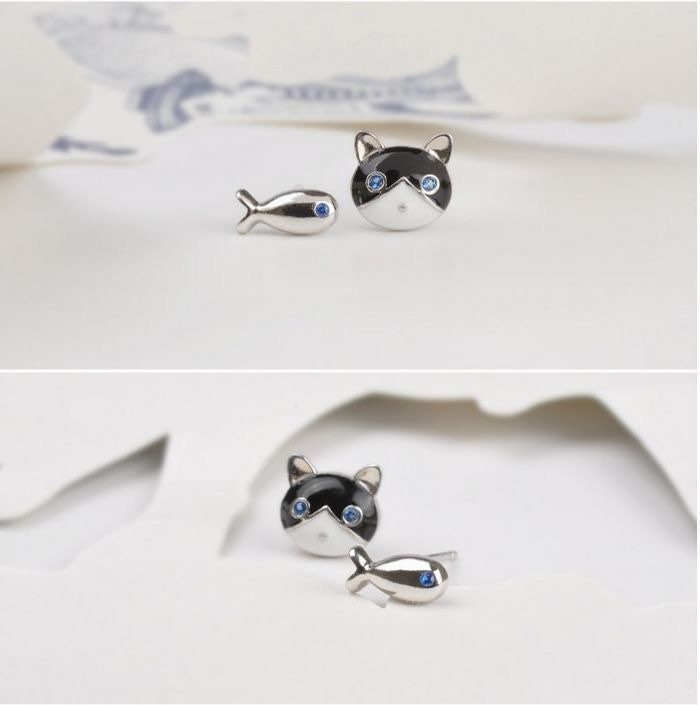 Sphynx Cat Earrings, Hairless cat earrings, Studs, Sterling Silver