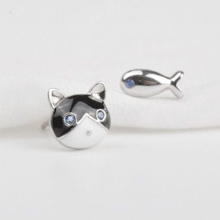 Sphynx Cat Earrings, Hairless cat earrings, Studs, Sterling Silver